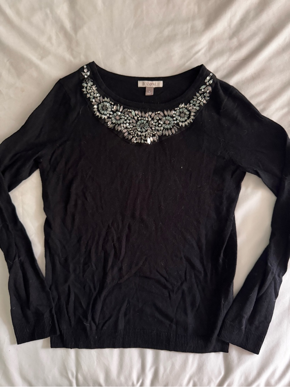 Roz & Ali Black Jewel-Embellished Crewneck Sweater